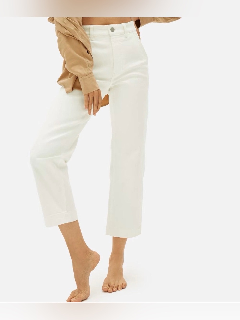 Everlane The Straight-Leg Crop Pants Jeans Stretch Cotton White Size 14